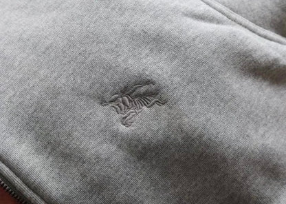 Burberry Check Detailed Zipped Hoodie Grey